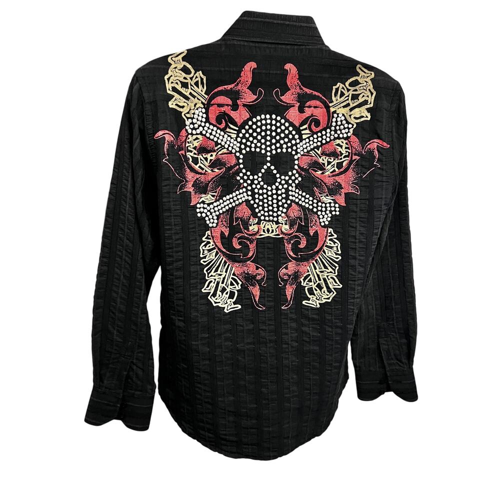 Revolve Mens Black Embellished Embroidered Studs Button Up Shirt Medium